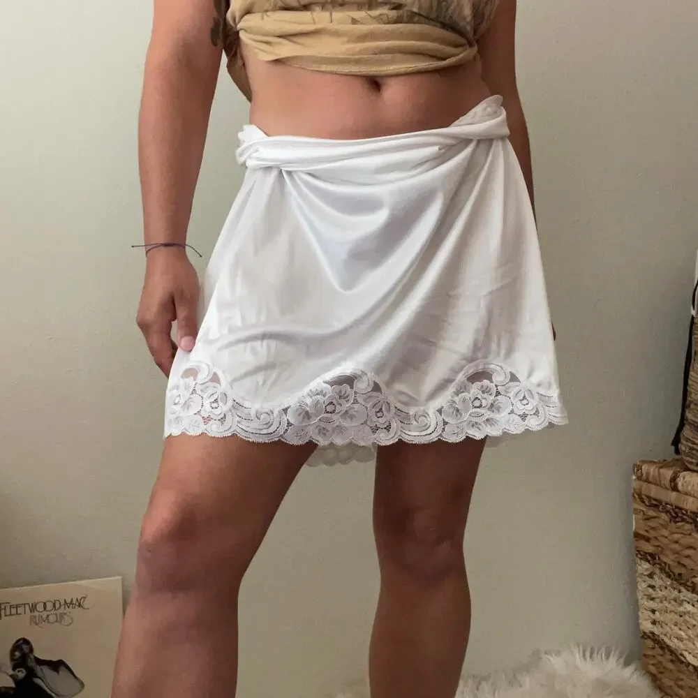 70s vintage white lace midi slip skirt cottage coquette | size S - Picture 3 of 5